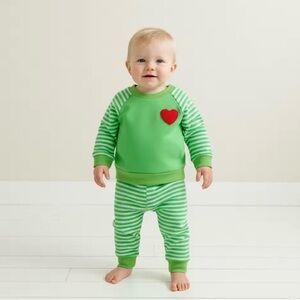 Grinch inspired Striped toddler Matching Set with Heart Accent